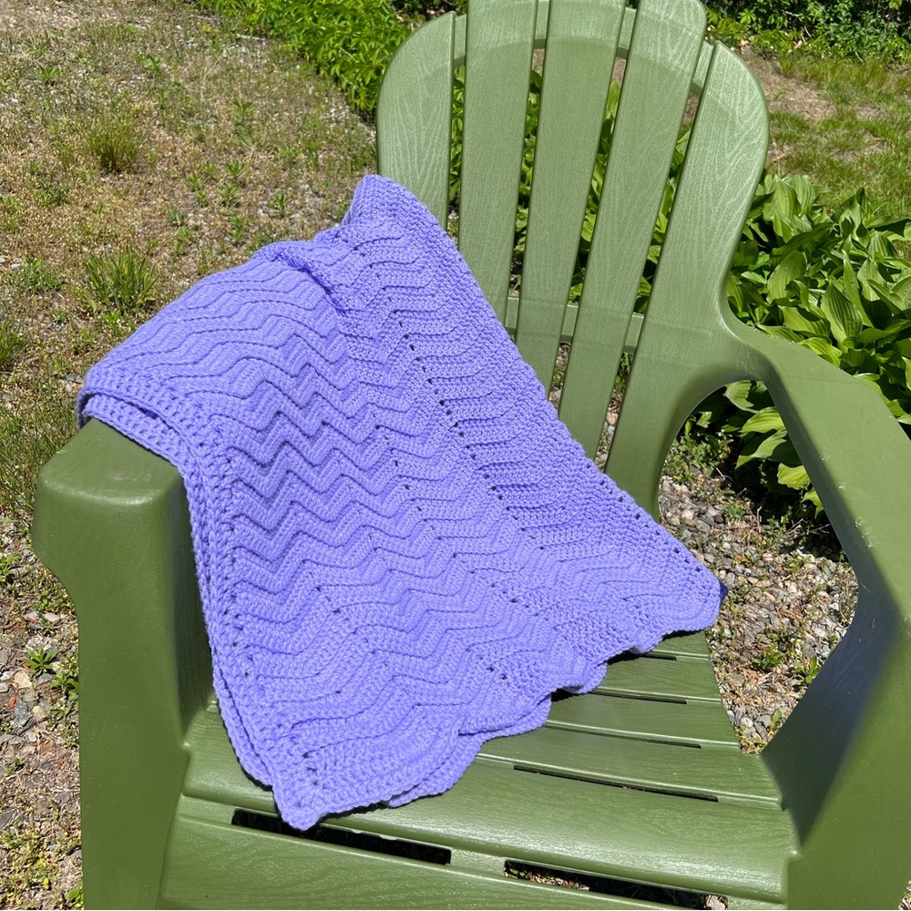 Vintage Handmade Lavender Crocheted Afghan Blanket With Scalloped Edges- 45 x 60